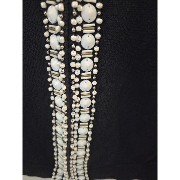 Banana Republic Womens Cardigan Size L Black & White Beaded Accents Hook & Eye - Picture 3 of 8